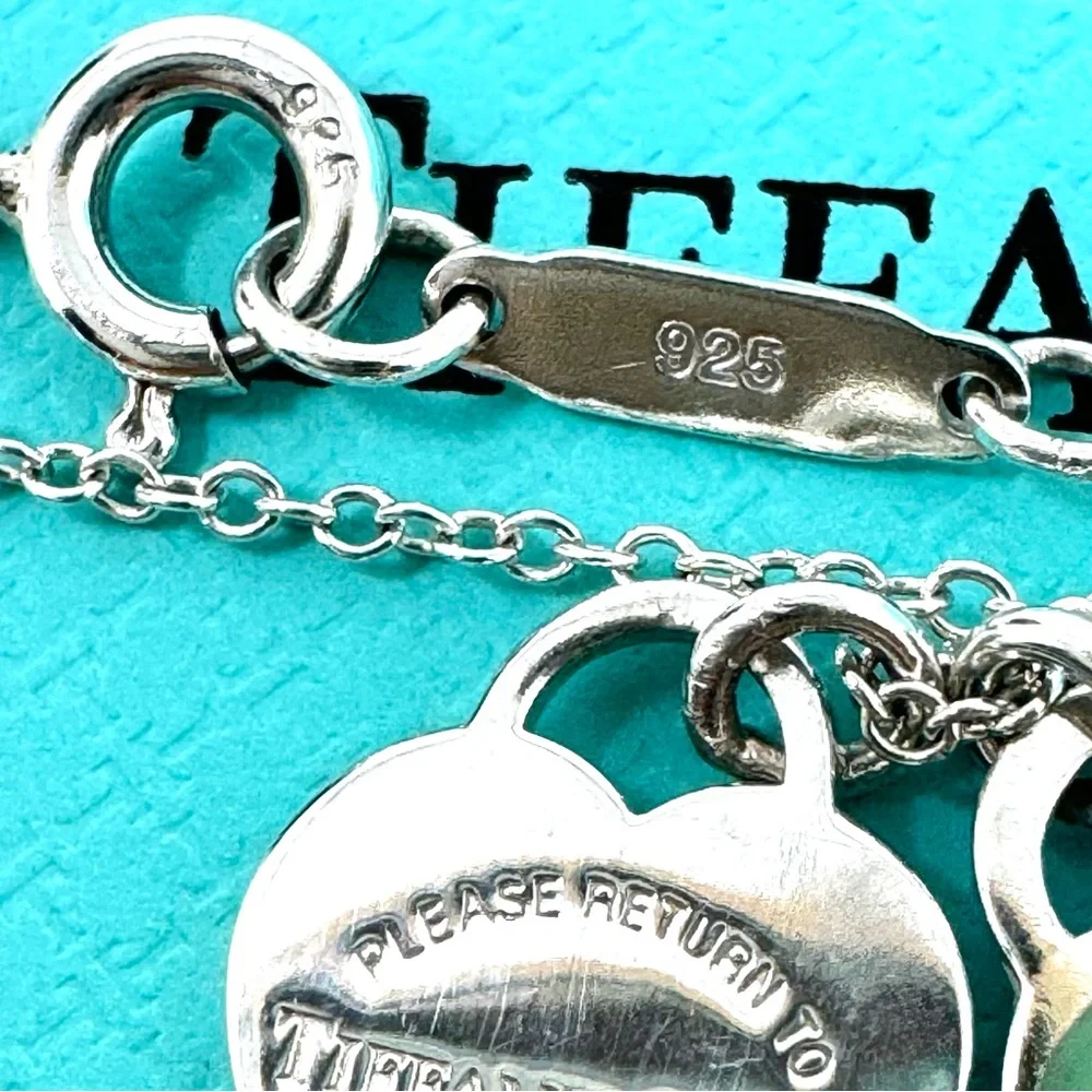 Authentic Tiffany & CO. Return To Enamel Blue Mini Double Heart Necklace. - Picture 4 of 14